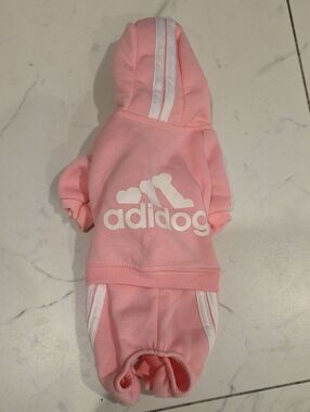Pink 'adidog' Hooded Dog Jumpsuit - Soft Cotton Blend